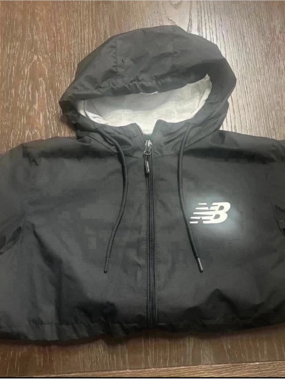 New Balance Black Hooded Kids Rain Jacket with Logo